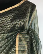 Amber Green Organza Silk Saree with Gold Zari Stripes - Image 5