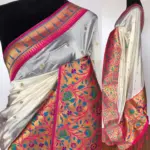 White Banarasi Silk Saree with Paithani Weaves - Image 2