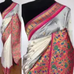 White Banarasi Silk Saree with Paithani Weaves