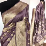 Lilac Banarasi Silk Saree with Gold Zari Weaves - Image 2