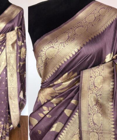 Lilac Banarasi Silk Saree with Gold Zari Weaves
