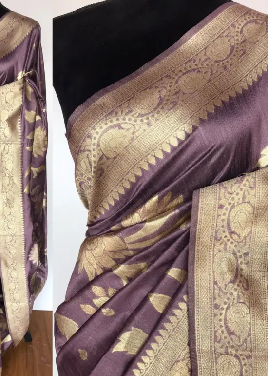 Lilac Banarasi Silk Saree with Gold Zari Weaves