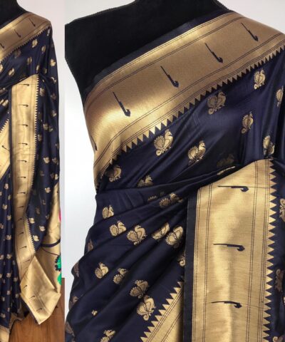 Navyblue Banarasi Silk Saree with Gold Zari Weaves