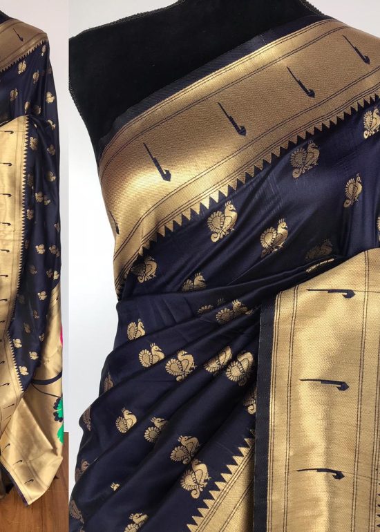 Navyblue Banarasi Silk Saree with Gold Zari Weaves