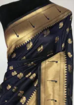 Navyblue Banarasi Silk Saree with Gold Zari Weaves - Image 4