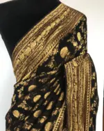 Black Banarasi Silk Saree in Georgette adorned with Gold Zari Motifs