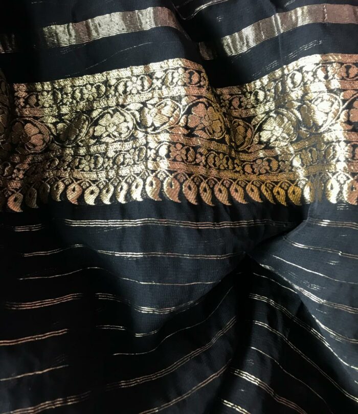 Black Banarasi Silk Saree in Georgette adorned with Gold Zari Motifs