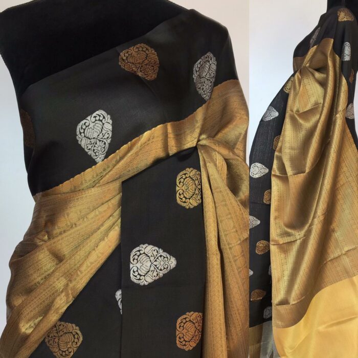 Gold Kora Silk Saree with Gold Zari Weaves