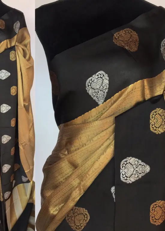 Gold Kora Silk Saree with Gold Zari Weaves