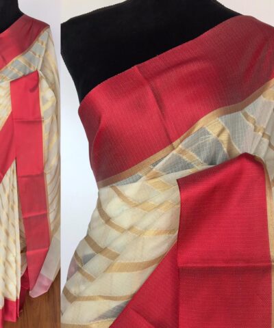 Ivory Kota Silk Saree with Gold Zari Weaves