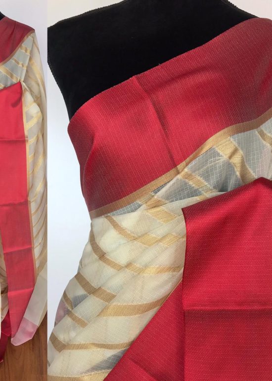 Ivory Kota Silk Saree with Gold Zari Weaves