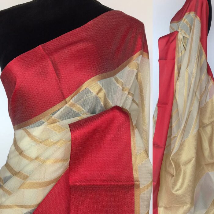 Ivory Kota Silk Saree with Gold Zari Weaves