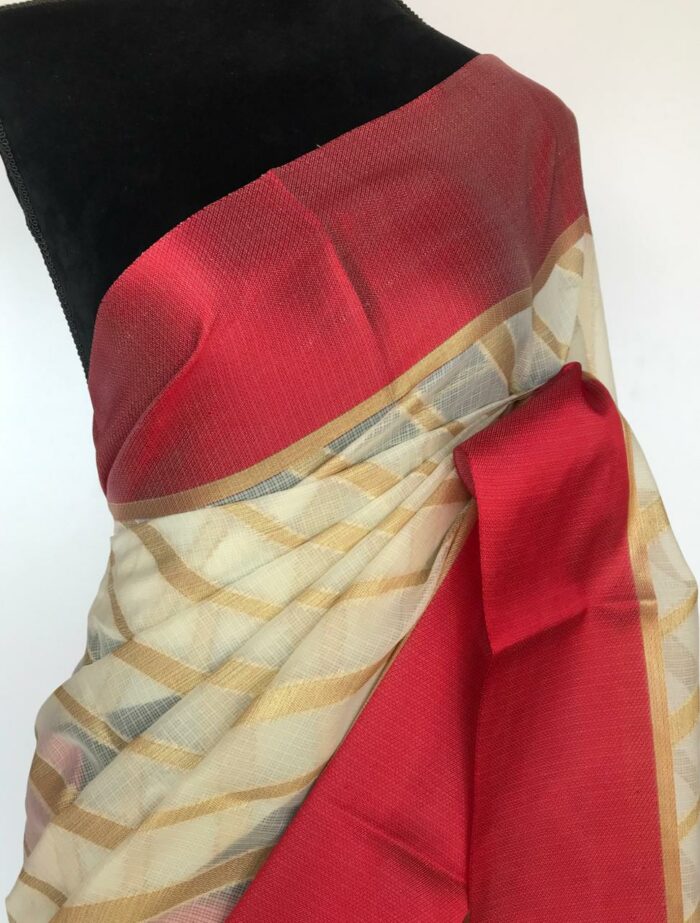 Ivory Kota Silk Saree with Gold Zari Weaves