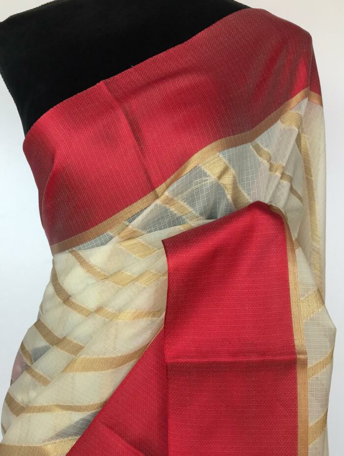 Ivory Kota Silk Saree with Gold Zari Weaves