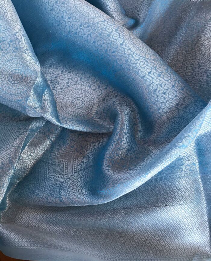 Blue Banarasi Silk Saree with Silver Zari Weaves