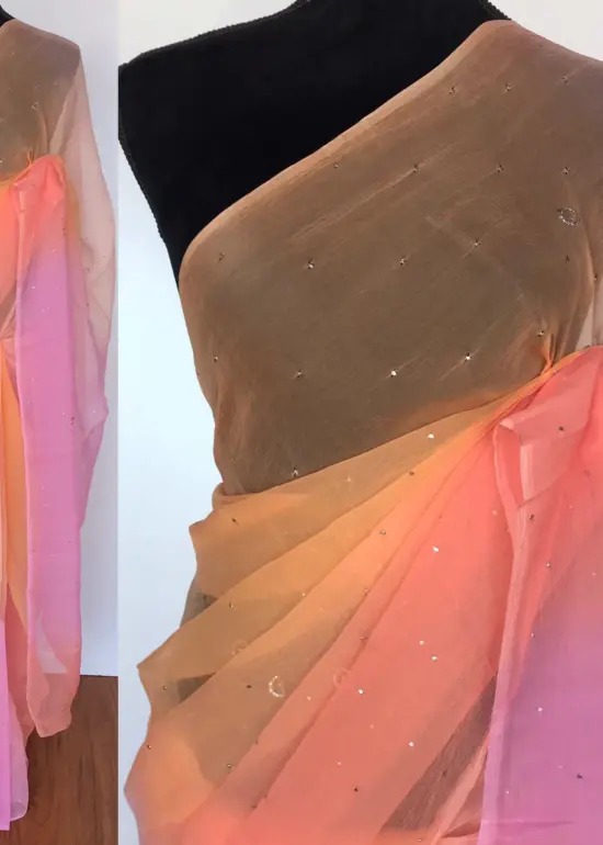 Peach Chiffon Saree with Badla work