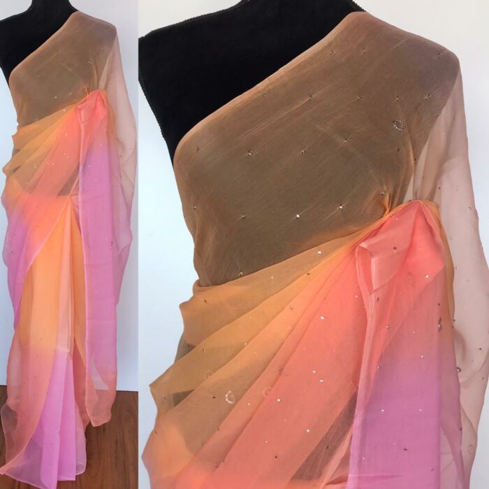 Peach Chiffon Saree with Badla work