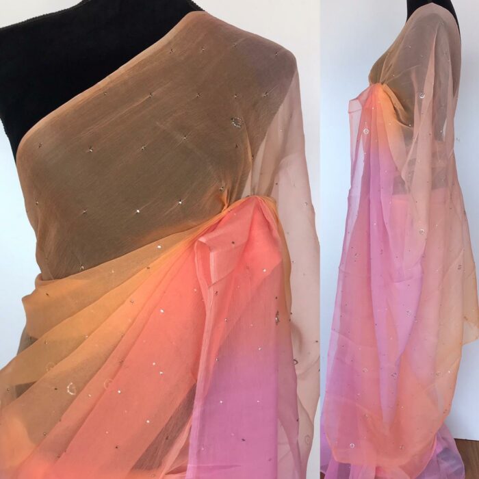 Peach Chiffon Saree with Badla work