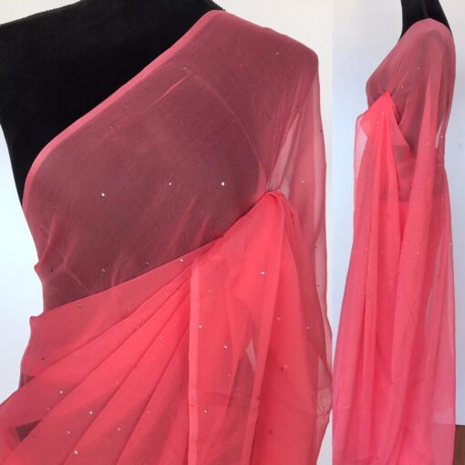 Peach Chiffon Saree with Badla work