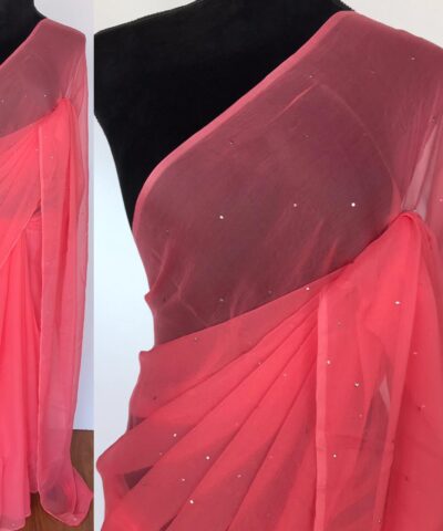 Peach Chiffon Saree with Badla work