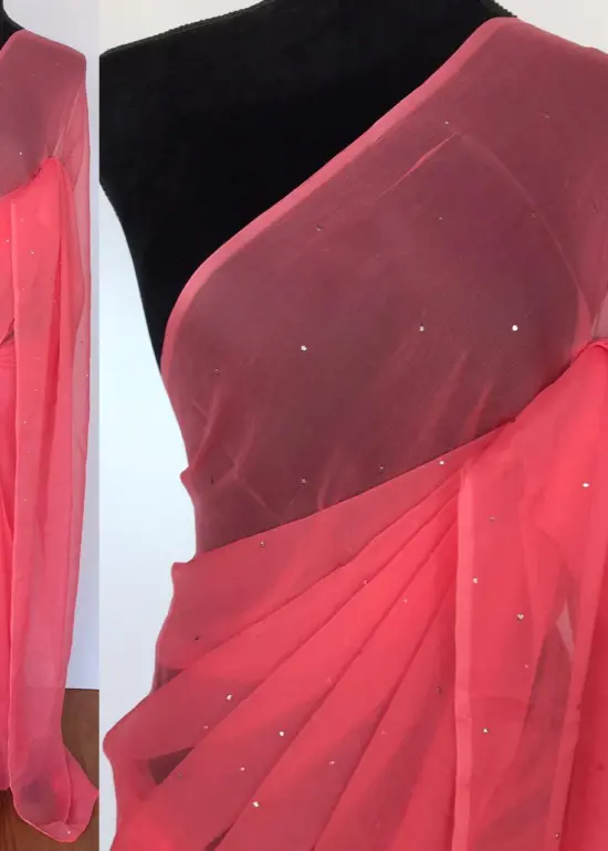 Peach Chiffon Saree with Badla work