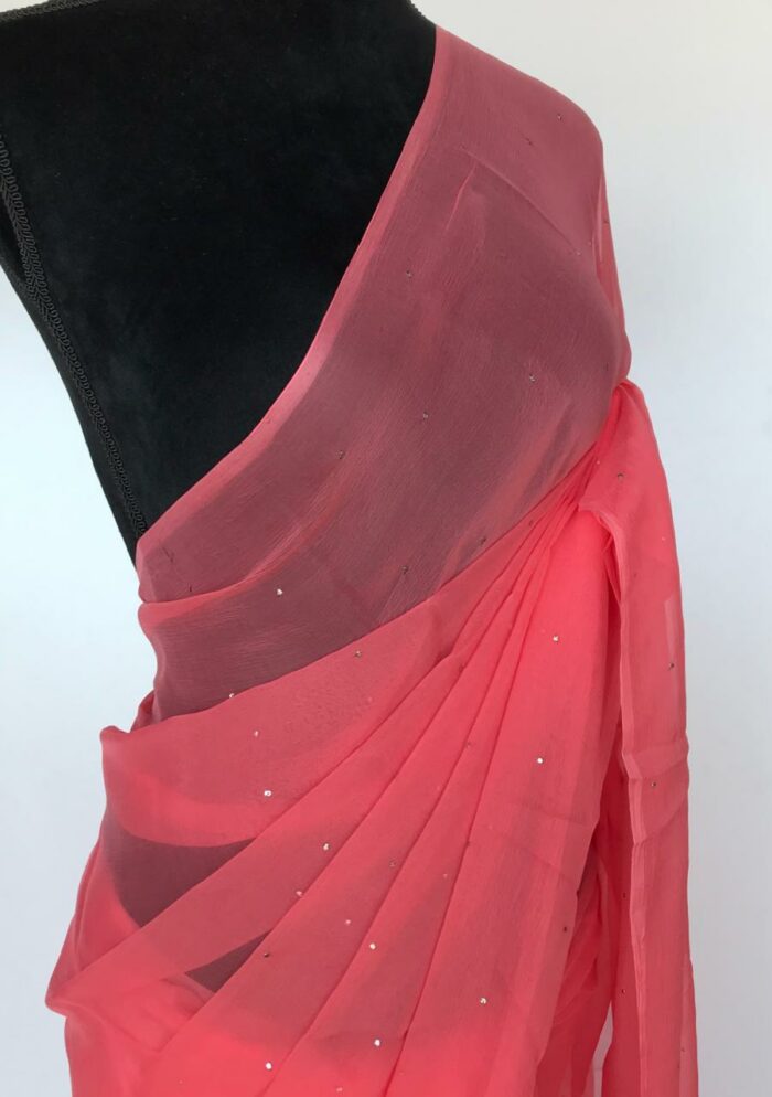 Peach Chiffon Saree with Badla work