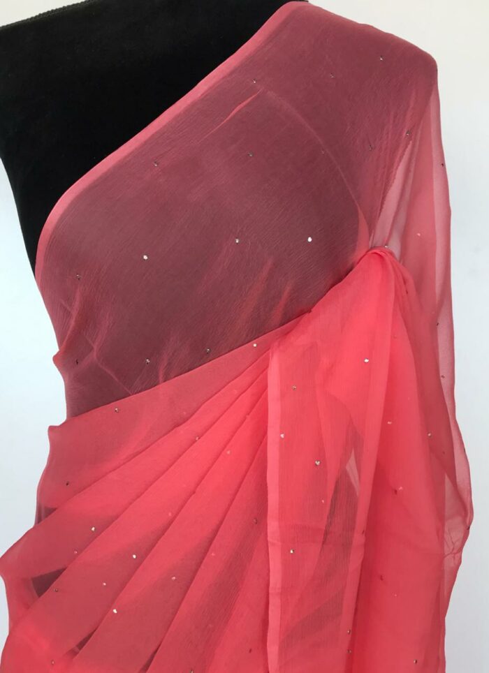 Peach Chiffon Saree with Badla work