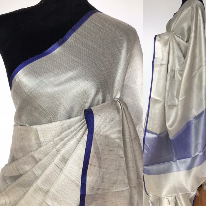Silver Tissue Silk Saree with contrast piping