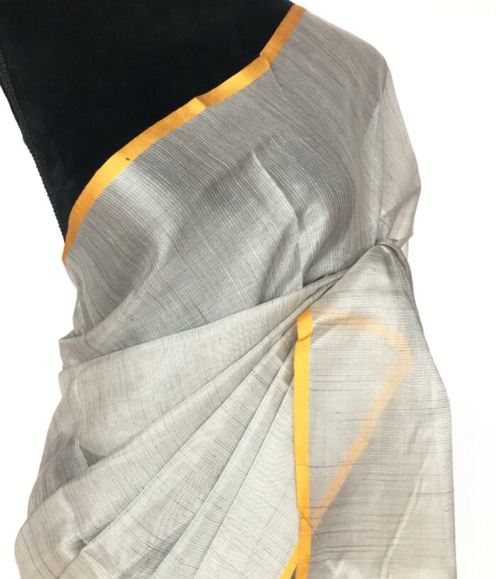 Silver Tissue Silk Saree with contrast piping