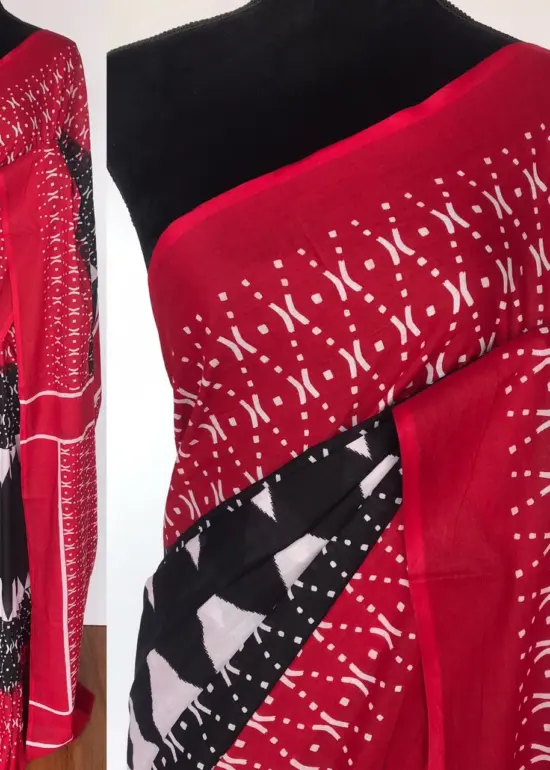 Black Printed Mul Cotton Saree