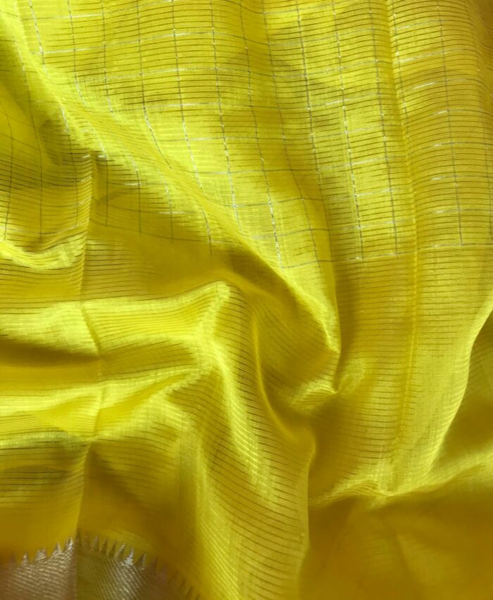 Lemon Yellow Mangalagiri Silk Saree with Gold Zari Checks