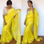 Lemon Yellow Mangalagiri Silk Saree with Silver Zari Checks - Image 2