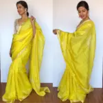 Lemon Yellow Mangalagiri Silk Saree with Silver Zari Checks - Image 3