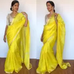 Lemon Yellow Mangalagiri Silk Saree with Silver Zari Checks - Image 4