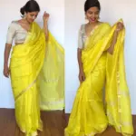 Lemon Yellow Mangalagiri Silk Saree with Silver Zari Checks