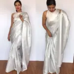 White Banarasi Silk Saree with Silver Zari Weaves - Image 2
