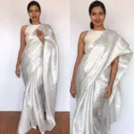 White Banarasi Silk Saree with Silver Zari Weaves - Image 3