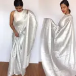 White Banarasi Silk Saree with Silver Zari Weaves - Image 4