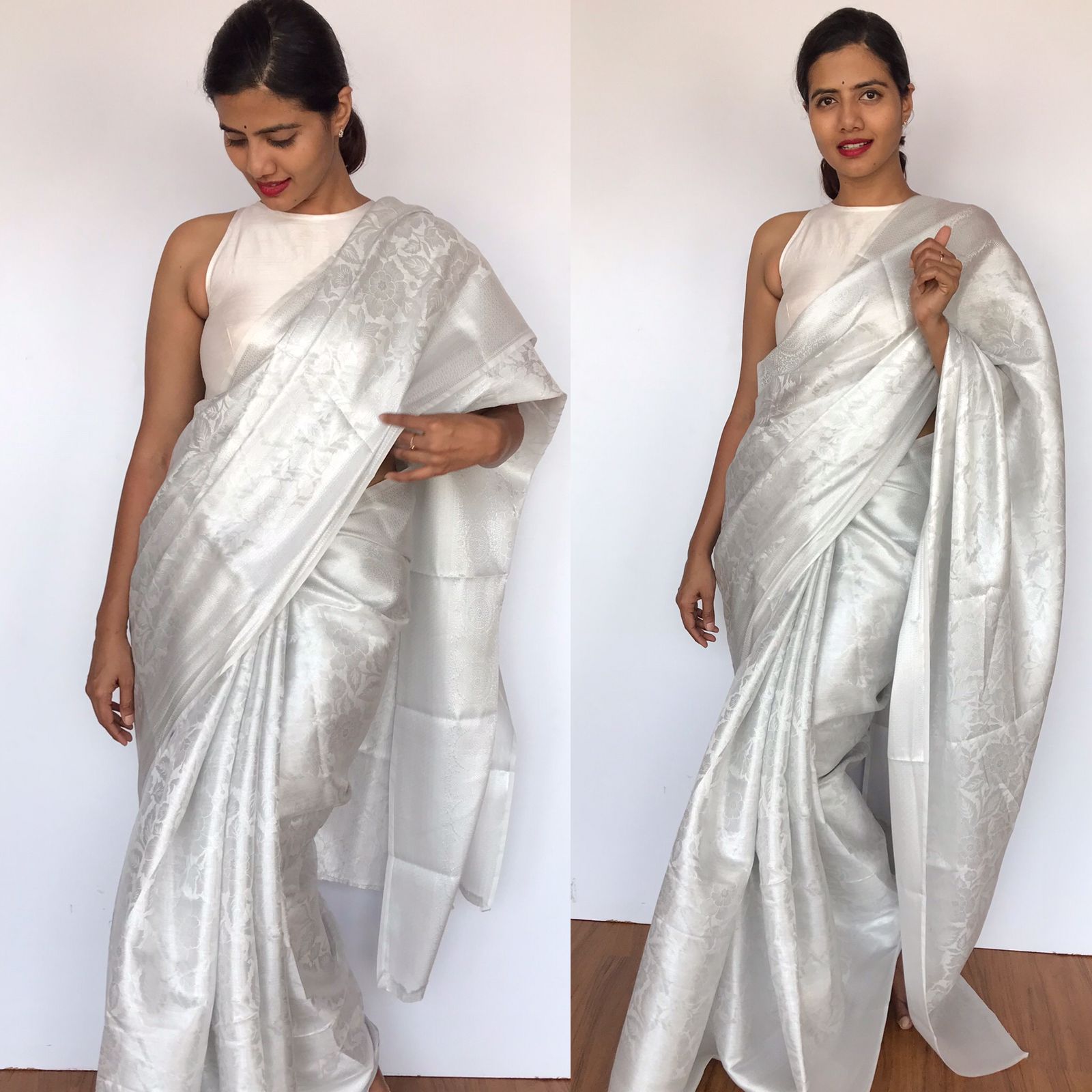 Pure White Banarasi Saree with Silver ...