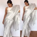 White Banarasi Silk Saree with Silver Zari Weaves - Image 5