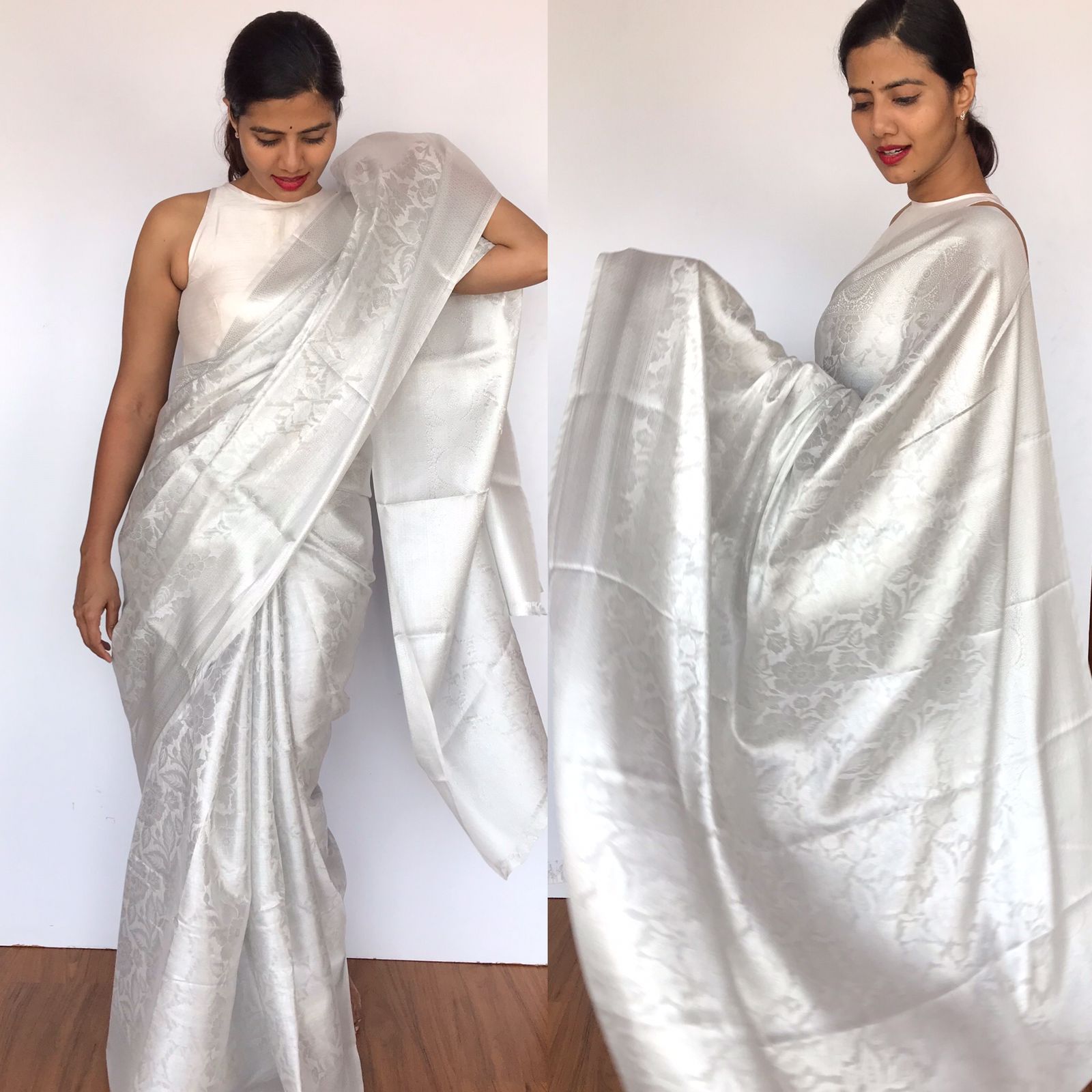 Pure White Banarasi Saree with Silver ...