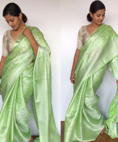 Light Green Banarasi Silk Saree with Silver Zari Weaves