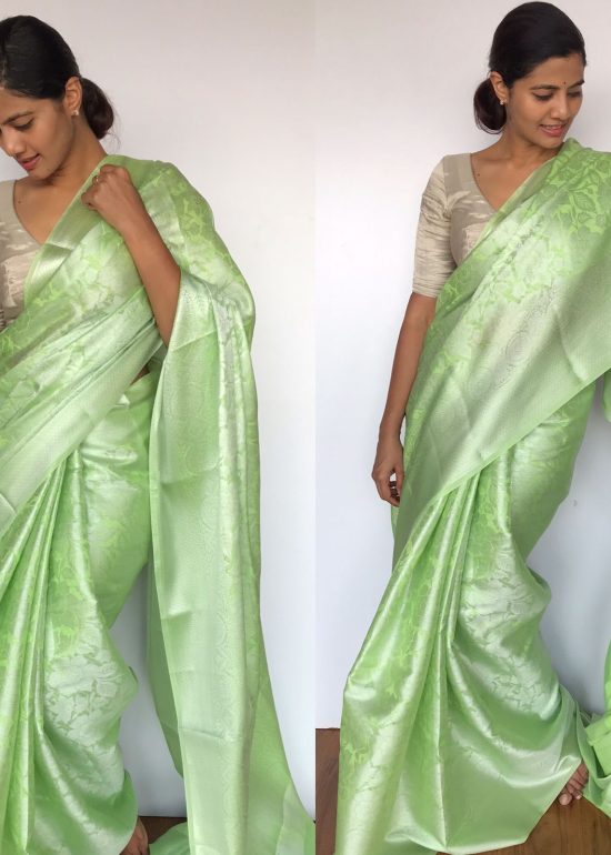 Light Green Banarasi Silk Saree with Silver Zari Weaves