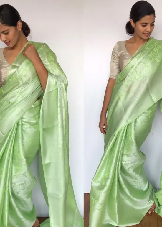 Light Green Banarasi Silk Saree with Silver Zari Weaves