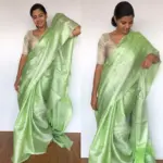 Light Green Banarasi Silk Saree with Silver Zari Weaves - Image 5