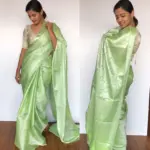 Light Green Banarasi Silk Saree with Silver Zari Weaves - Image 3
