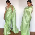 Light Green Banarasi Silk Saree with Silver Zari Weaves - Image 4