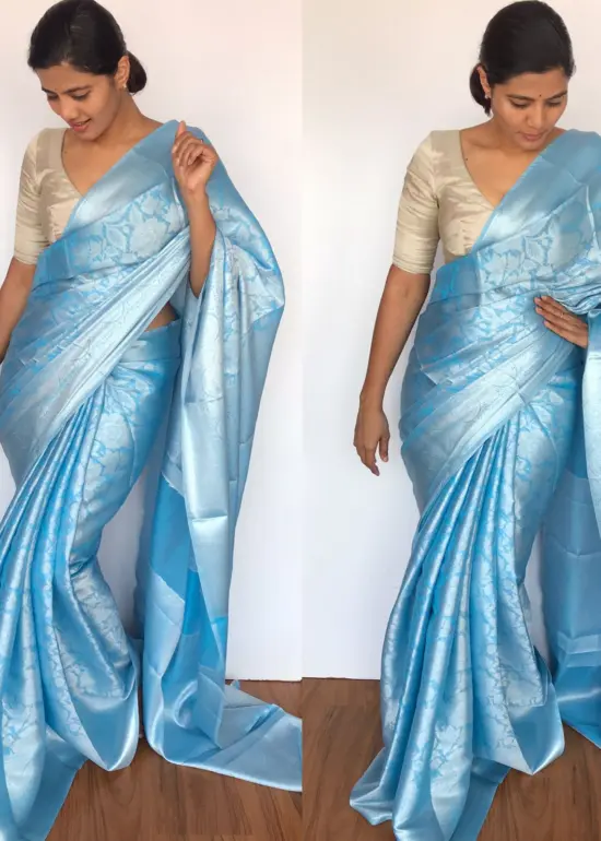 Blue Banarasi Silk Saree with Silver Zari Weaves