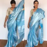 Blue Banarasi Silk Saree with Silver Zari Weaves - Image 3