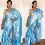 Blue Banarasi Silk Saree with Silver Zari Weaves - Image 5